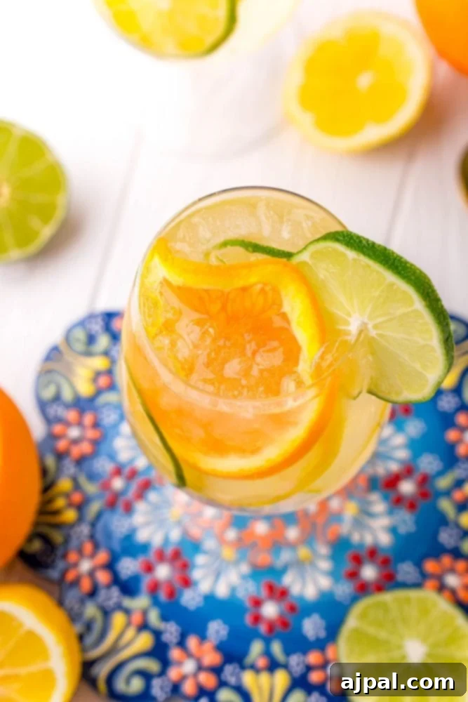 Crafting the Perfect Port and Tonic 24 A refreshing sparkling Port wine cocktail, beautifully garnished with slices of oranges and limes, promising a delightful sip.