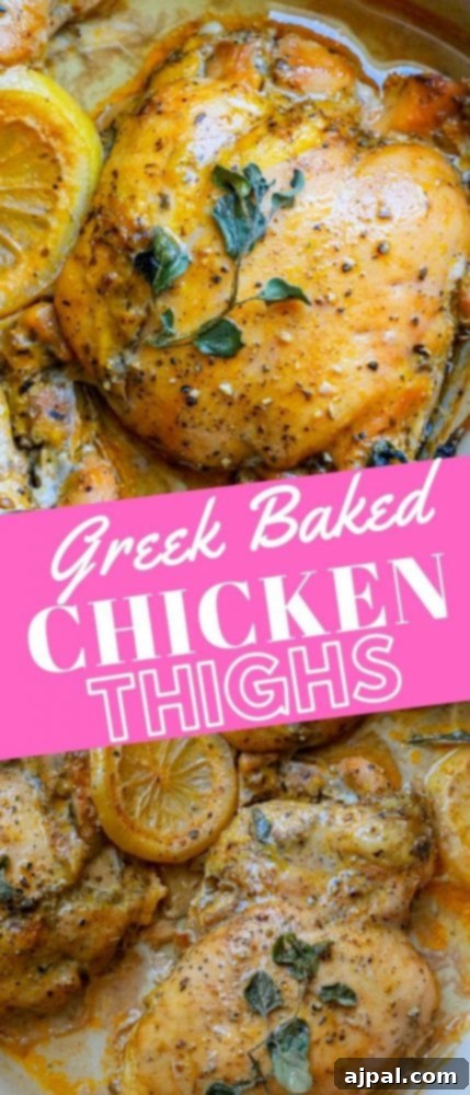 Zesty Mediterranean Chicken Thighs 9 A perfectly baked chicken thigh in a pan, garnished with fresh lemon.