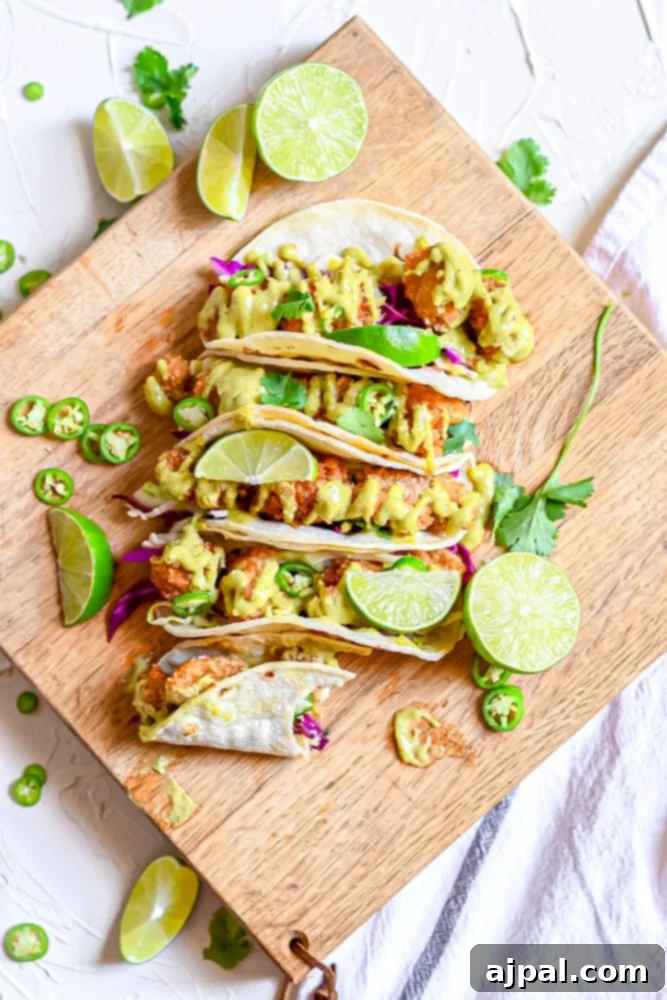 Crispy Chicken Tacos 10 A wooden cutting board beautifully showcasing a fresh batch of pan-fried chicken tacos, perfectly arranged and ready for serving, highlighting their homemade appeal.