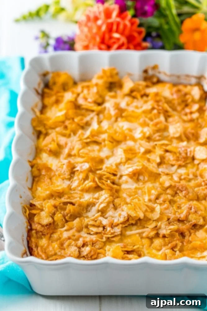 Golden Scalloped Corn Bake 9 baked scalloped corn in a casserole dish