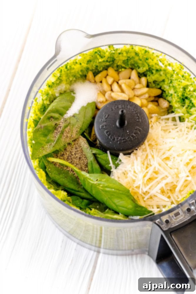 Easy and Delicious Broccoli Pesto 6 Green broccoli pesto packed with greens and other ingredients in a food processor.