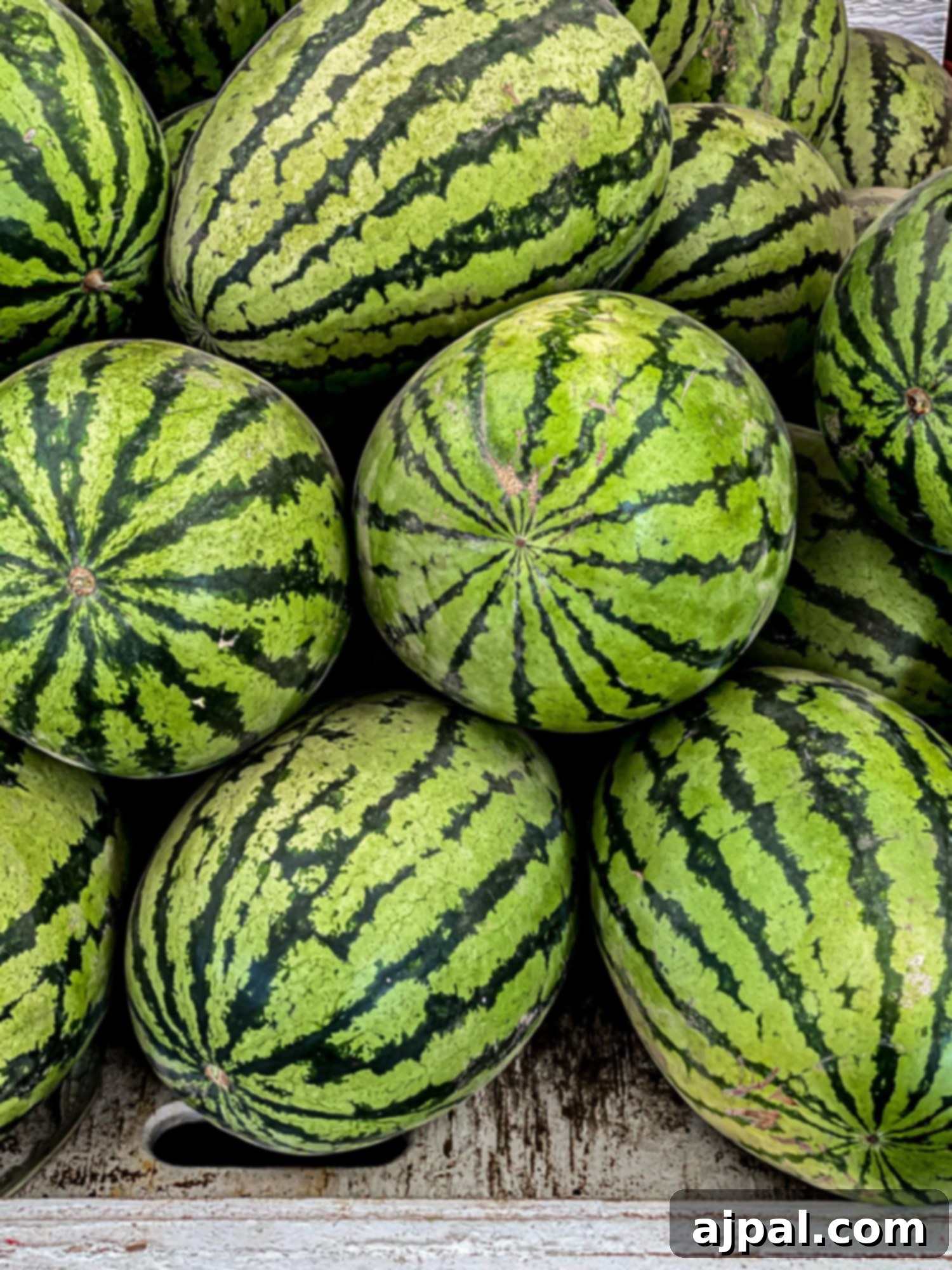 A rustic crate overflowing with ripe, vibrant watermelons at Musso Farms, a quintessential Colorado farm experience.