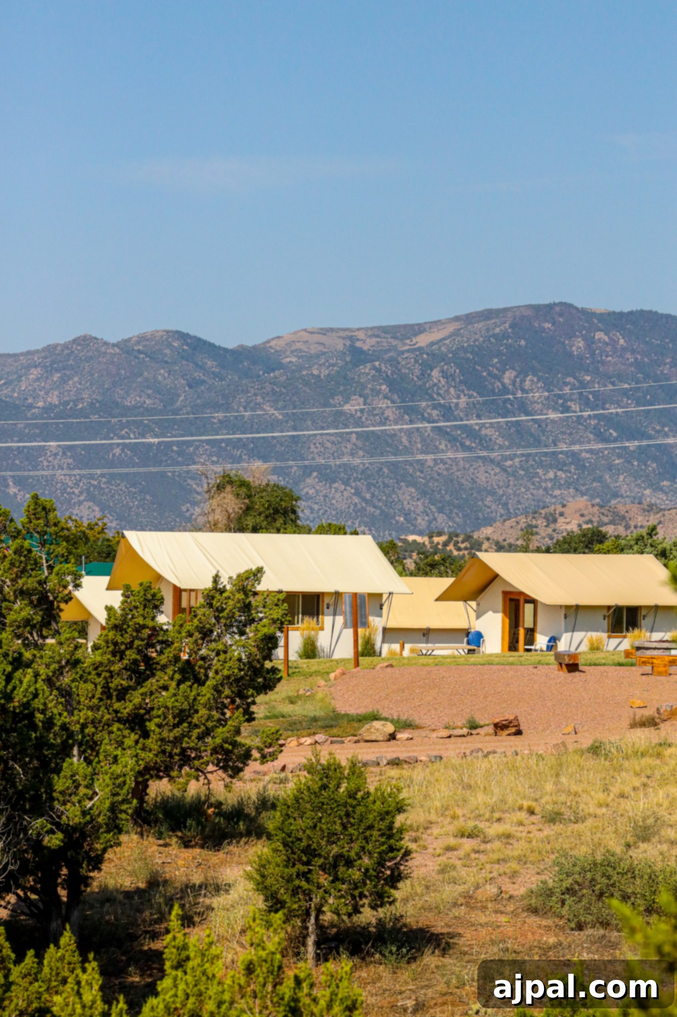 A distant mountain stands majestically in the background of Echo Canyon Campground.