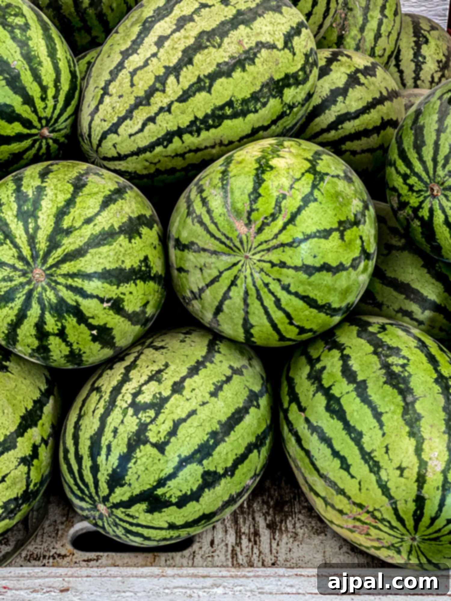 A crate overflowing with plump, juicy watermelons at Musso Farms.
