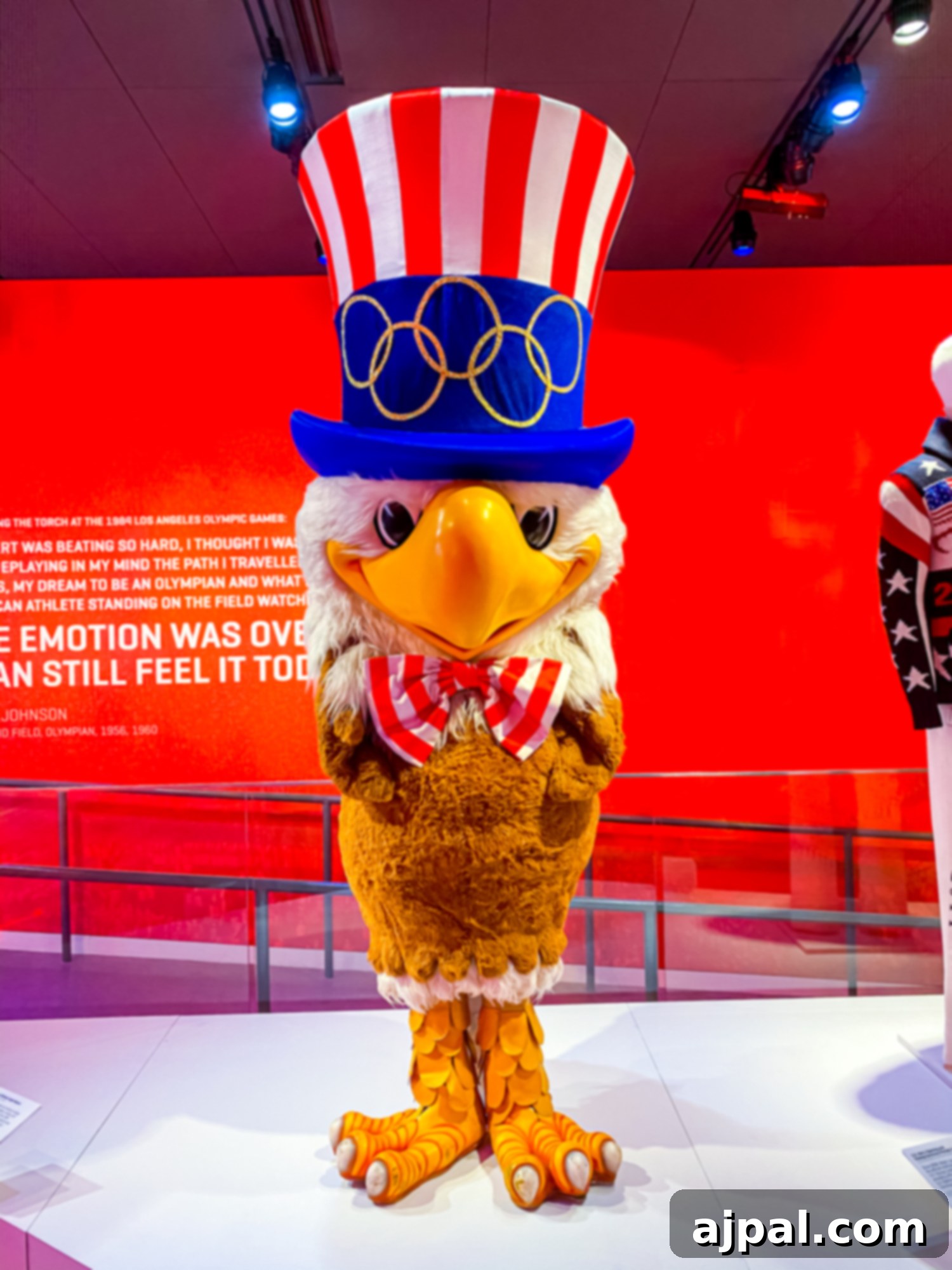An eagle mascot greets visitors at the US Olympic & Paralympic Museum.