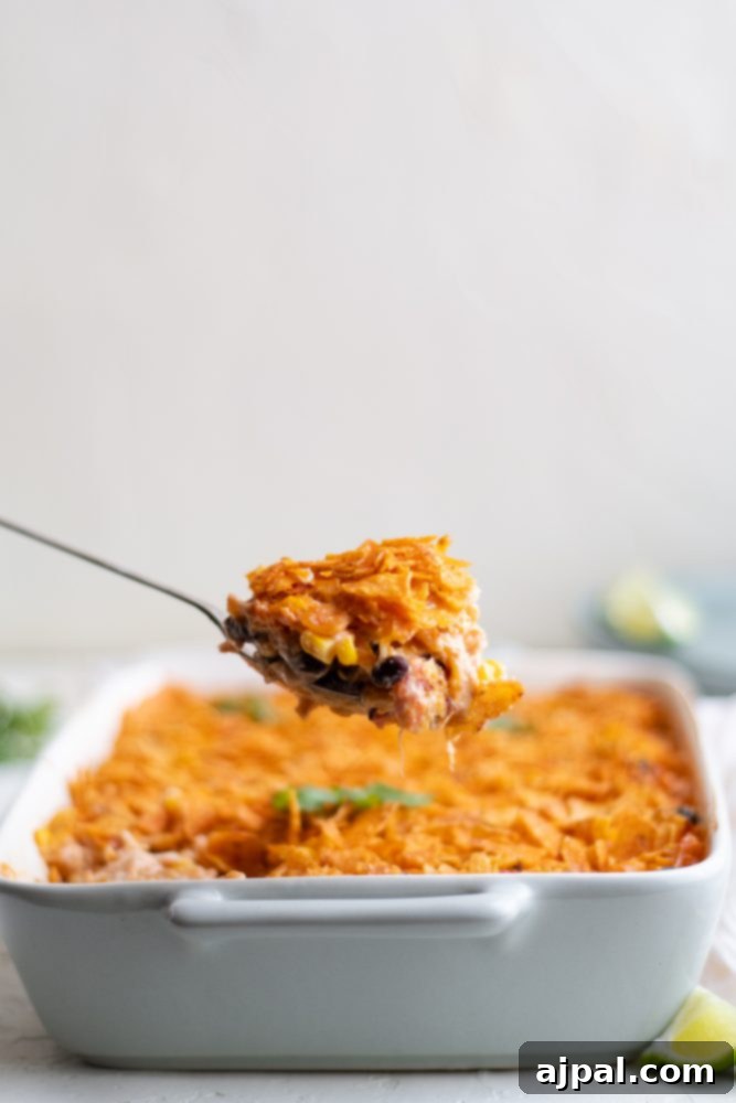 Crunchy Doritos Chicken Casserole 5 picture of doritos chicken caserole on a plate