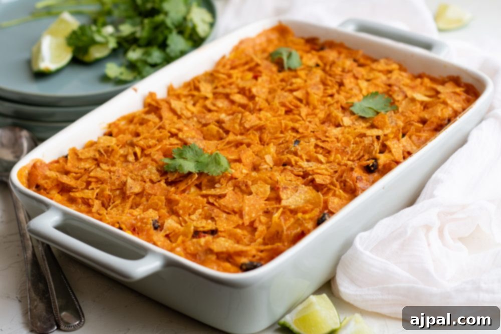 Crunchy Doritos Chicken Casserole 6 picture of doritos chicken casserole in a baking dish
