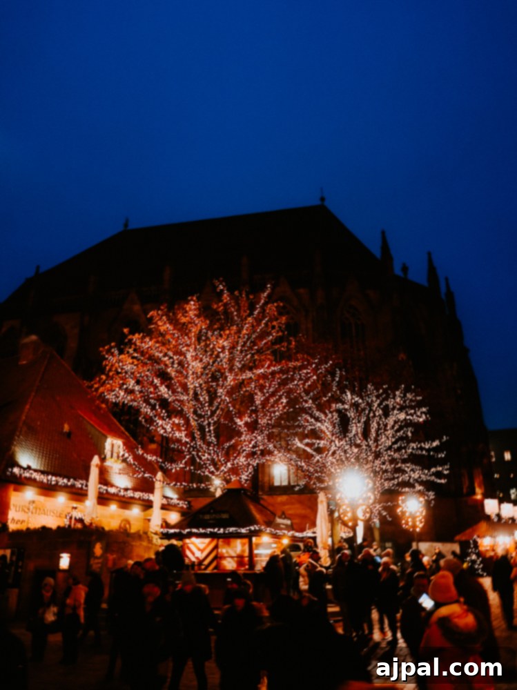 A group of people standing in front of the Bamberg Germany Christmas Market.
