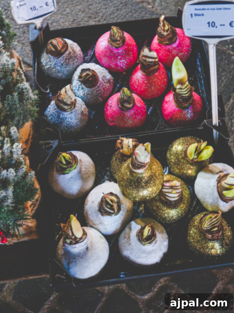 A bunch of Christmas cookies on a table in front of a Bamberg Germany Christmas Market.