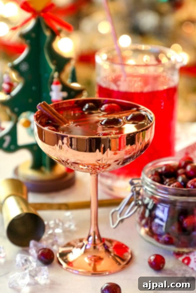 A festive Christmas cocktail featuring a cranberry-infused glass of Sangria.