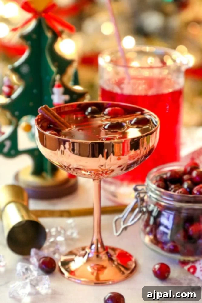 A festive Christmas cocktail featuring a cranberry-infused glass of Sangria.