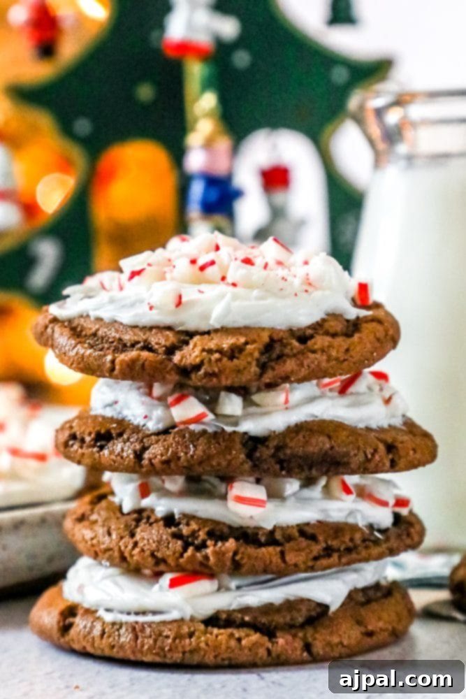 Cool Peppermint Chocolate Glaze Cookies 2 picture of chocolate cookies with frosting and pieces of crushed peppermint candy canes.