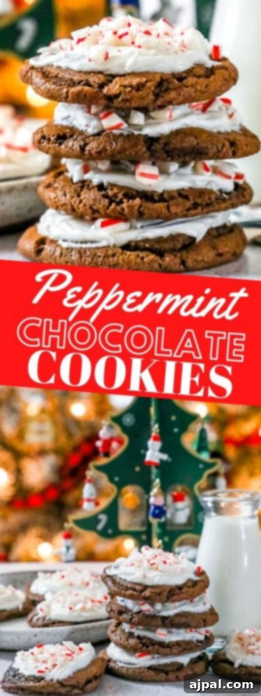 Cool Peppermint Chocolate Glaze Cookies 7 picture of chocolate cookies with frosting and pieces of crushed peppermint candy canes.