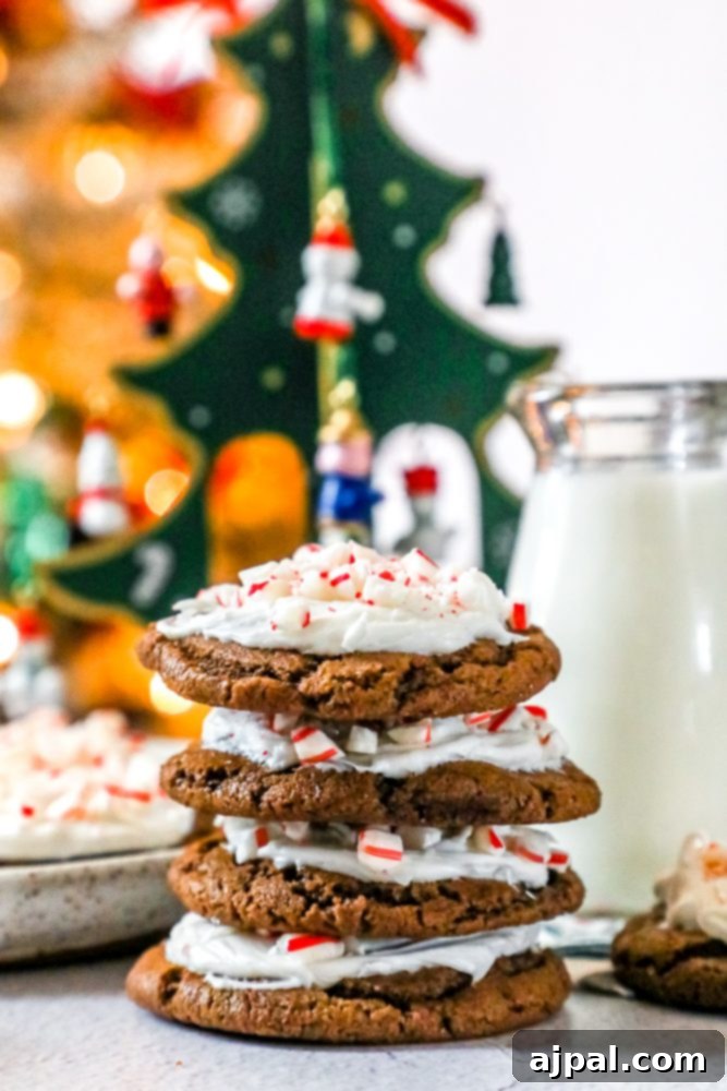 Cool Peppermint Chocolate Glaze Cookies 5 picture of chocolate cookies with frosting and pieces of crushed peppermint candy canes.