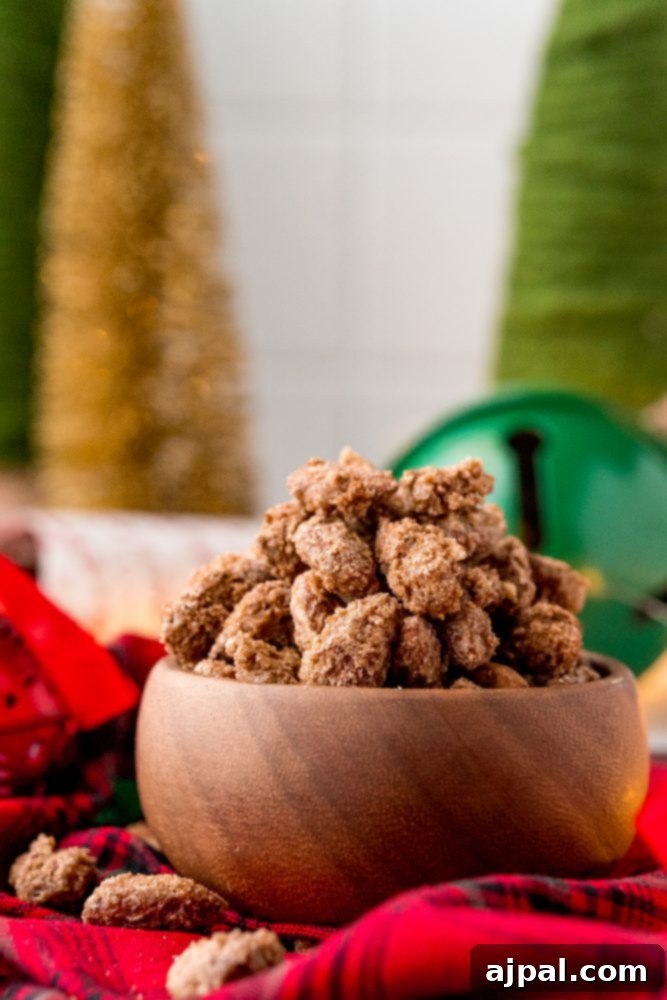 Picture of candied almonds in a wooden bowl