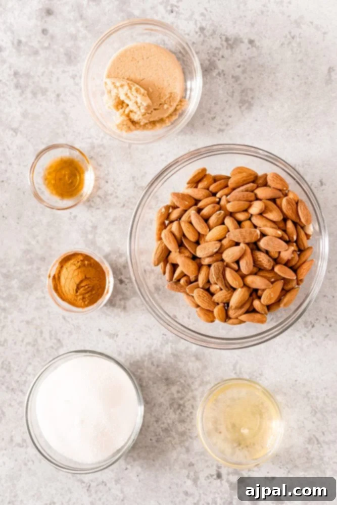 Picture of candied nuts ingredients on a table
