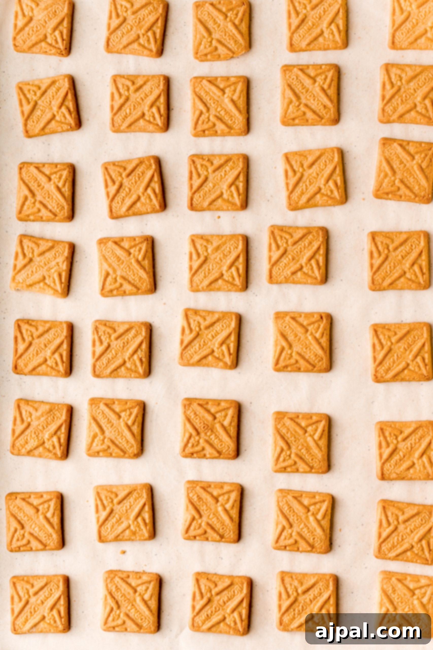 Decadent Millionaire Shortbread Bites Made Easy 9 Delicious shortcut Twix cookies lined up on a baking sheet, showcasing their golden shortbread and caramel layers, ready for chocolate coating.