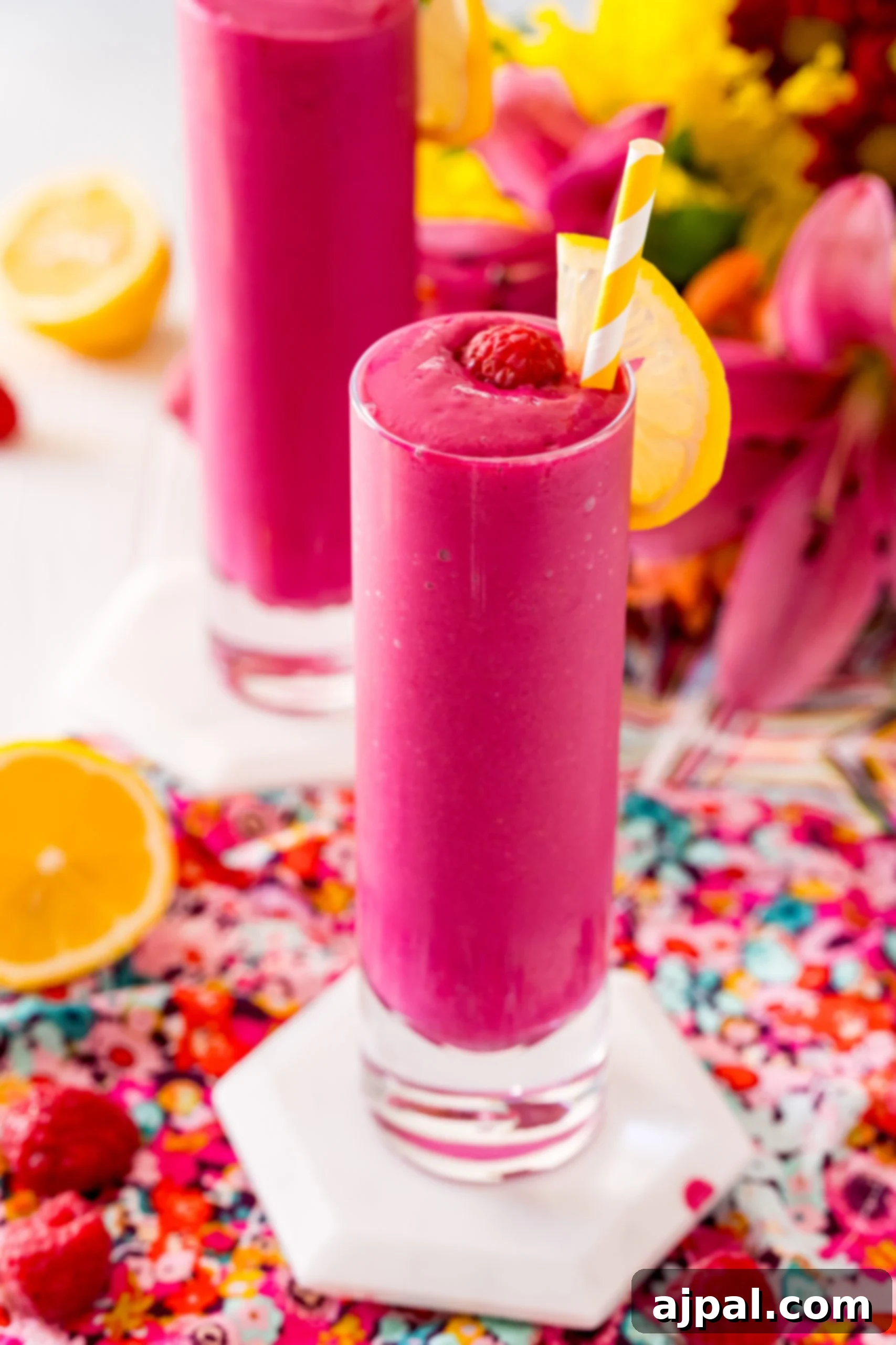 Vibrant Beet Berry Boost 4 Close-up of a raspberry beet smoothie, highlighting its rich color and smooth texture.