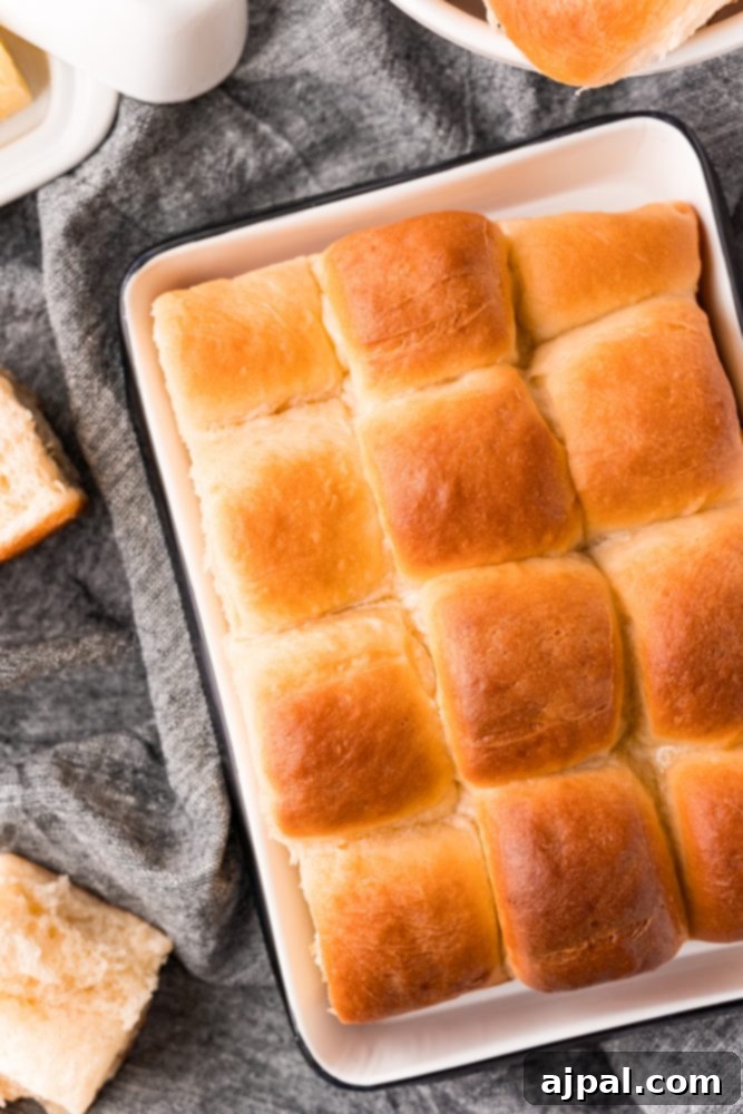 Effortless Melt-in-Your-Mouth Buttery Dinner Rolls 2 picture of soft buttery rolls in a baking dish