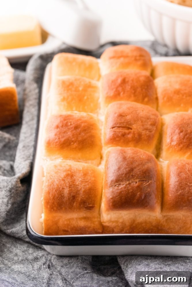 Effortless Melt-in-Your-Mouth Buttery Dinner Rolls 26 picture of soft buttery rolls in a baking dish