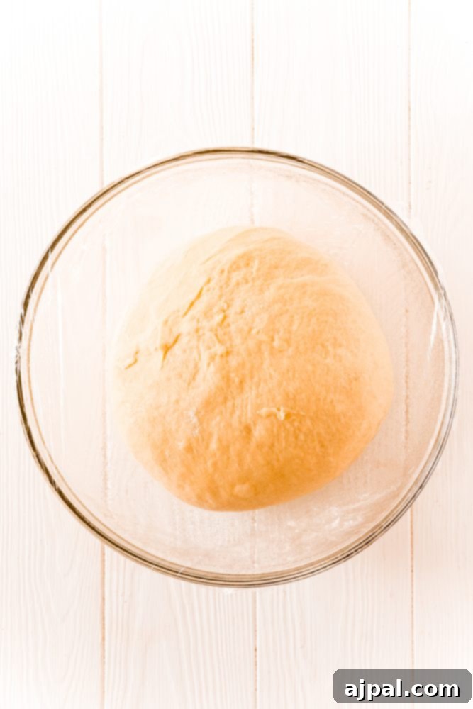 Effortless Melt-in-Your-Mouth Buttery Dinner Rolls 10 picture of roll dough in a bowl wrapped with plastic wrap