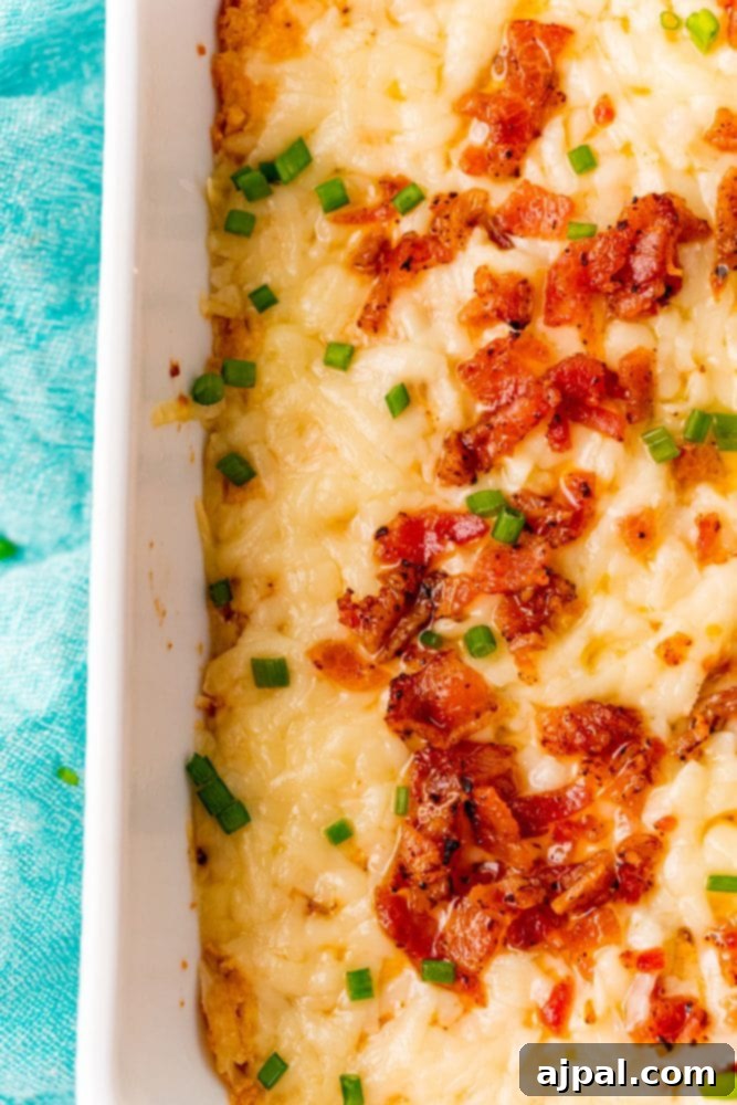 Cheesy potato casserole with bacon and green onions, the best keto bacon cheese dip.