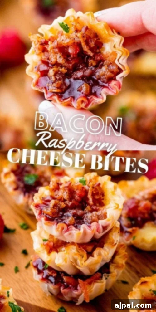Cheesy Bacon Raspberry Morsels 15 A stunning vertical shot of delicious Bacon Raspberry Cheese Bites, beautifully arranged and ready to impress as an appetizer.