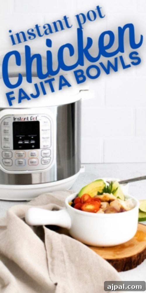 A beautifully composed image of Instant Pot chicken fajita bowls, with a focus on fresh ingredients and an easy-to-follow recipe, promising a delicious and healthy meal.
