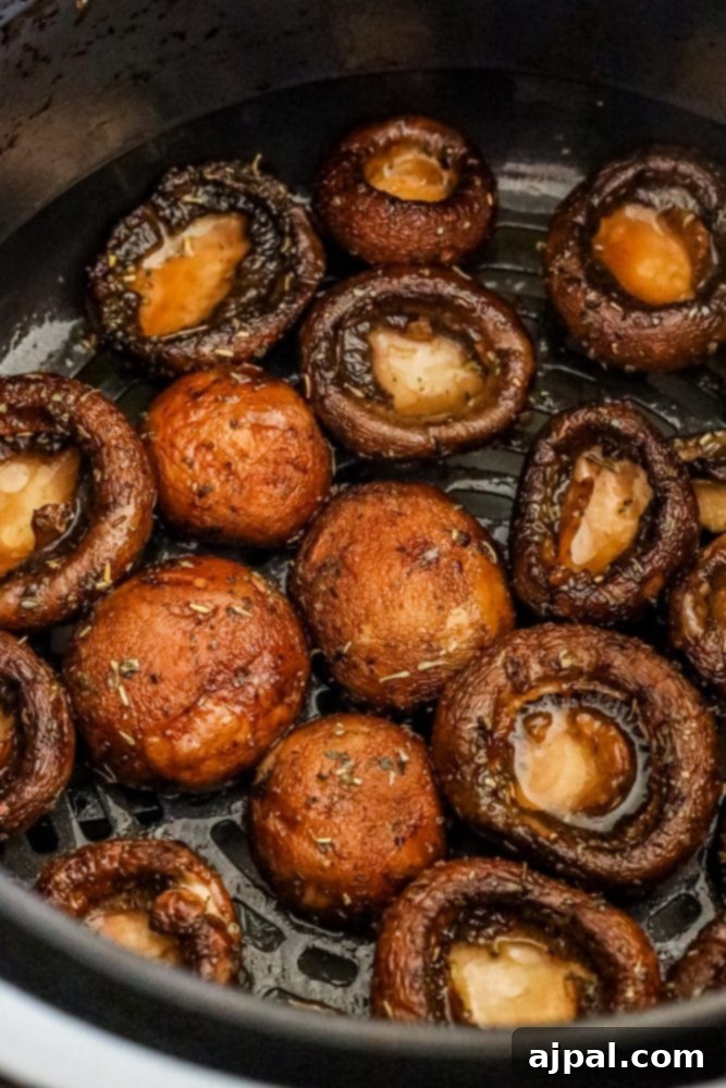 Air-fried mushrooms in a serving bowl, ready to be enjoyed as a side dish.
