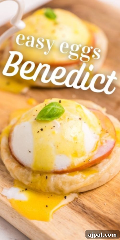 A stunning shot of a quick and simple keto Eggs Benedict recipe with perfectly poached eggs.