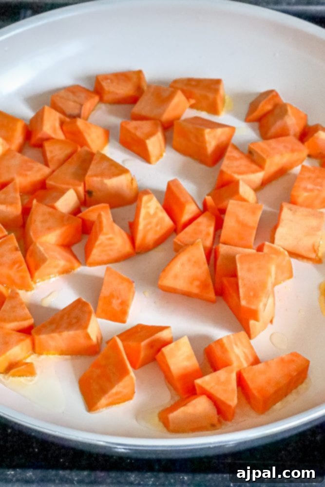 Comforting Sweet Potato, Kale & Black Bean Skillet 6 sweet potatoes diced