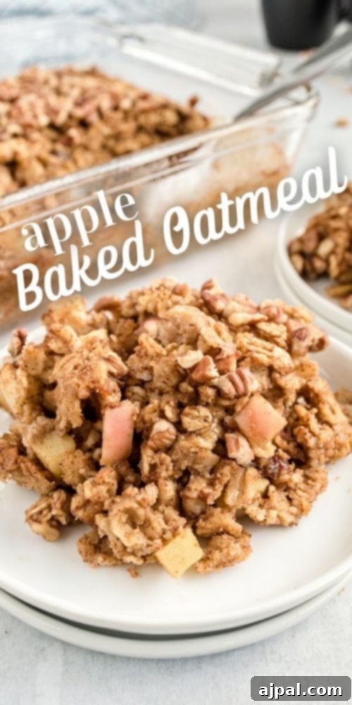 A delightful serving of baked oatmeal with apples, beautifully arranged on a white plate, ready to be enjoyed.