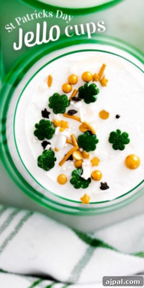 Easy St. Patrick’s Day dessert featuring layered green jello cups.