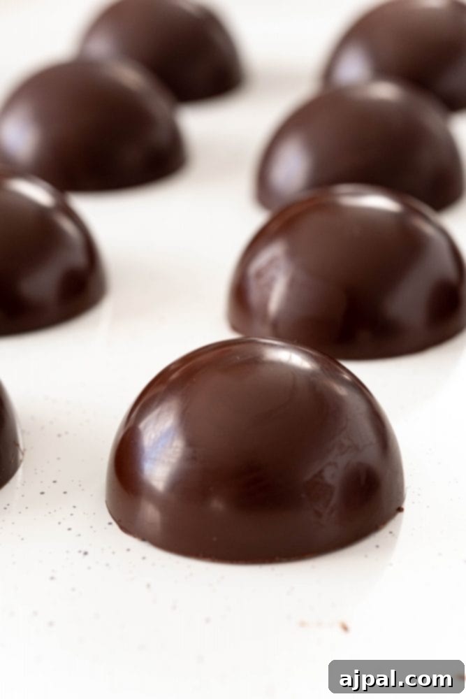 Berry Burst Hot Cocoa Spheres 12 Several shiny, perfectly formed chocolate spheres.