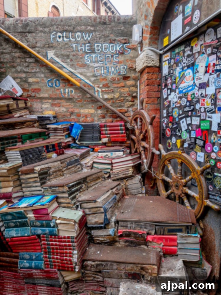 A charming bookstore in Venice, with shelves brimming with books and a unique, inviting atmosphere.