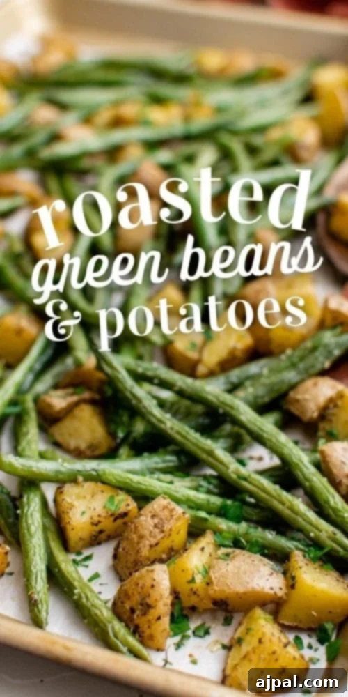Savory Herb Roasted Green Beans and Potatoes 13 sheet pan with green beans and potatoes roasted on it