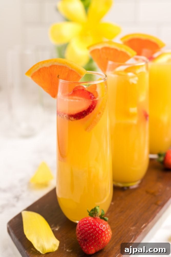 orange drinks in tall glasses with fruit in them