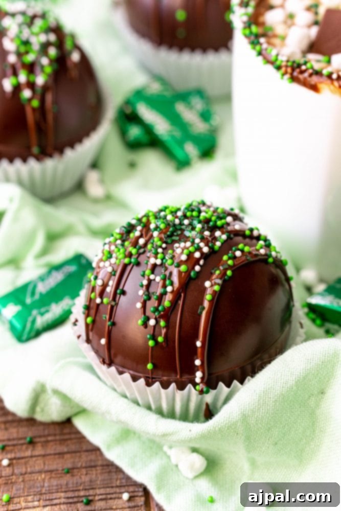 chocolate spheres drizzled in chocolate with green sprinkles.