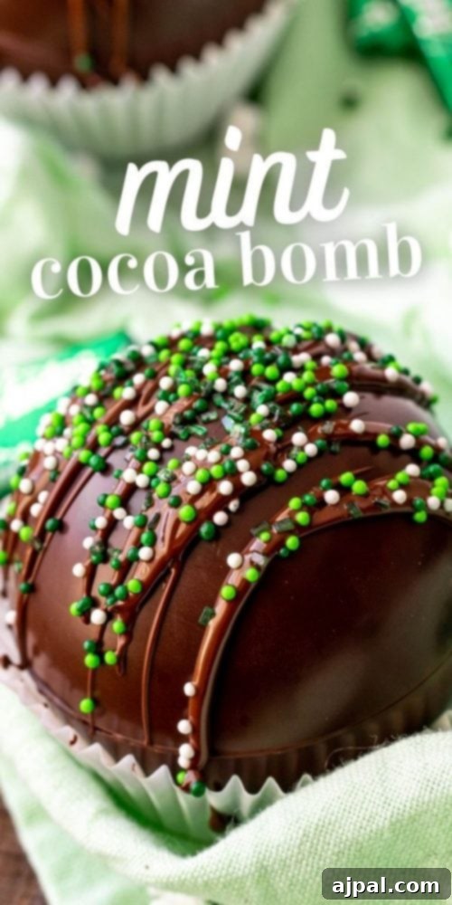 Irresistible Mint Hot Chocolate Bombs 18 chocolate spheres drizzled in chocolate with green sprinkles.