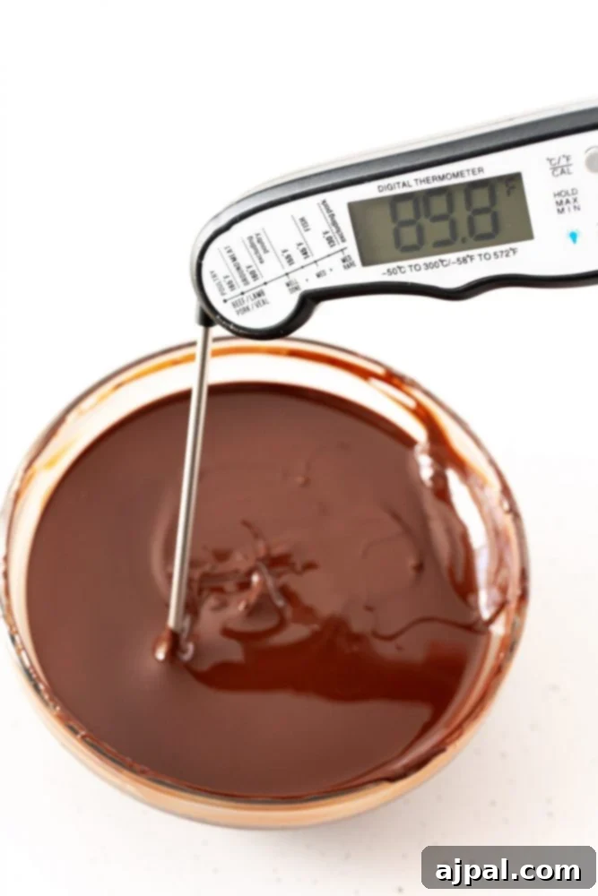 Irresistible Mint Hot Chocolate Bombs 6 chocolate in a glass bowl registering 89.8 degrees