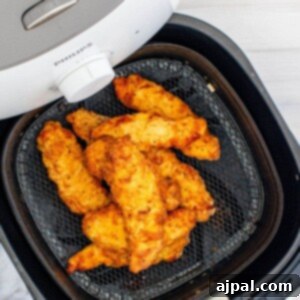 Air-fried chicken tenders, perfectly golden and crispy.