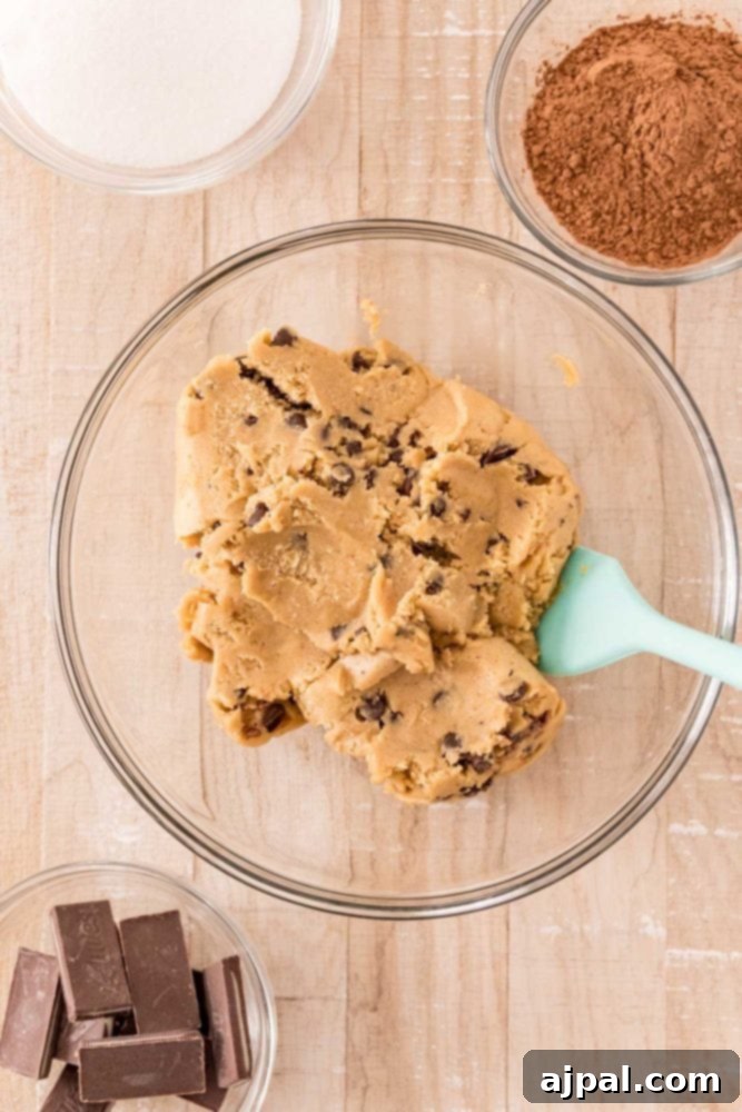 Andes Mint Lava Cookies 4 cookie dough in a glass bowl