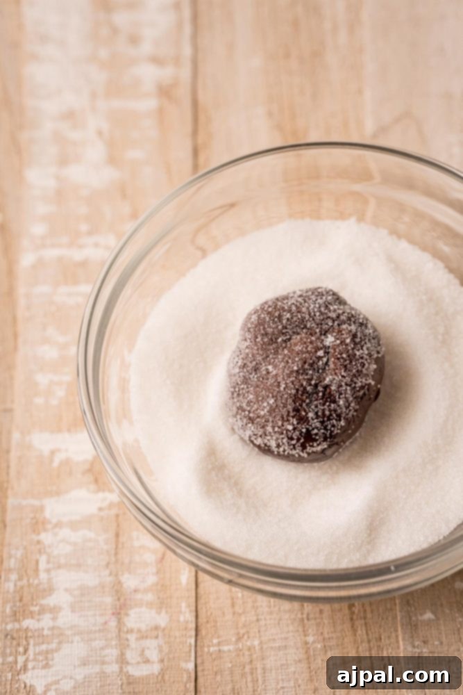 Andes Mint Lava Cookies 5 chocolate ball in a bowl of sugar rolled