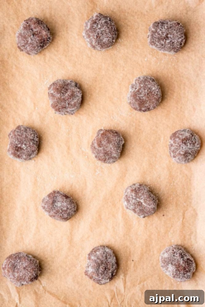 Andes Mint Lava Cookies 6 balls of chocolate cookie dough set out