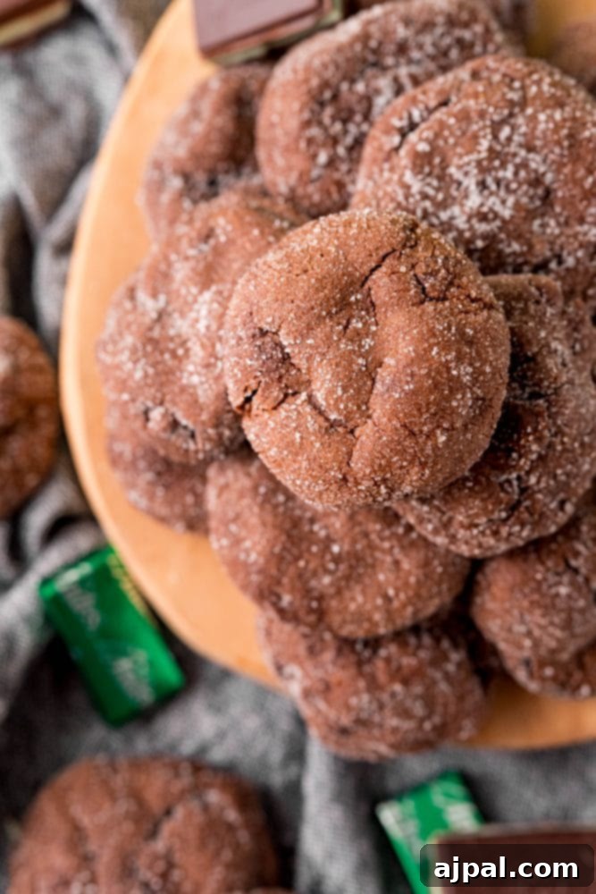 Andes Mint Lava Cookies 9 stack of chocolate cookies on a board