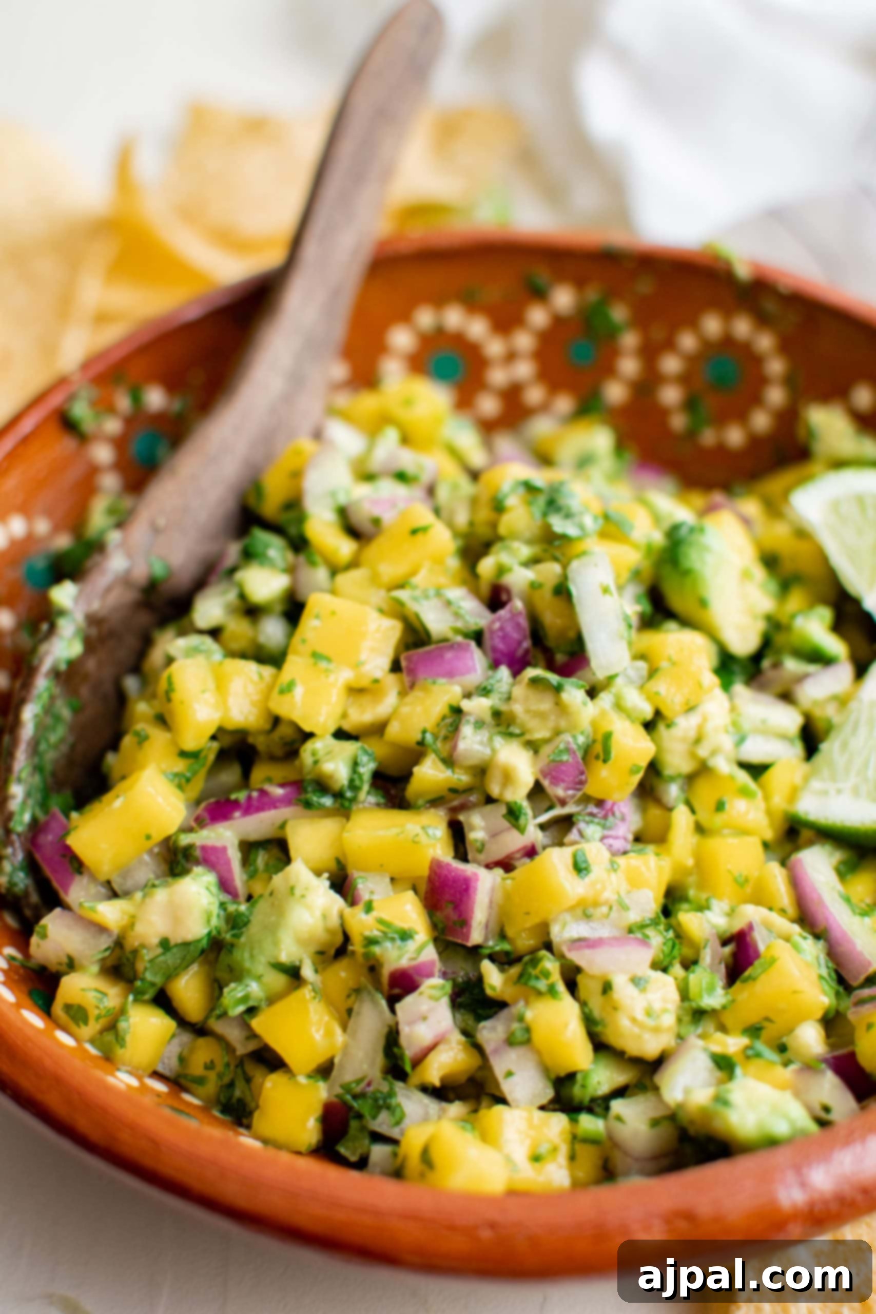 Tropical Mango Avocado Salsa 9 Mexican avocado mango salsa in a bowl.