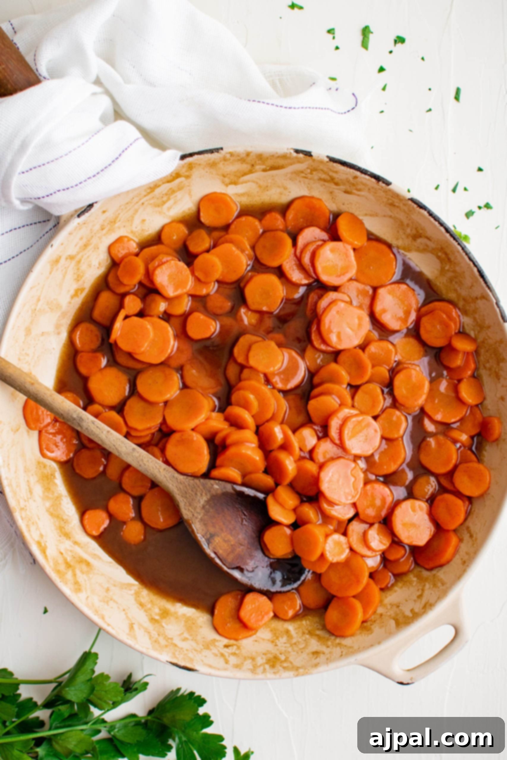 Pan fried carrots with sugar glaze.