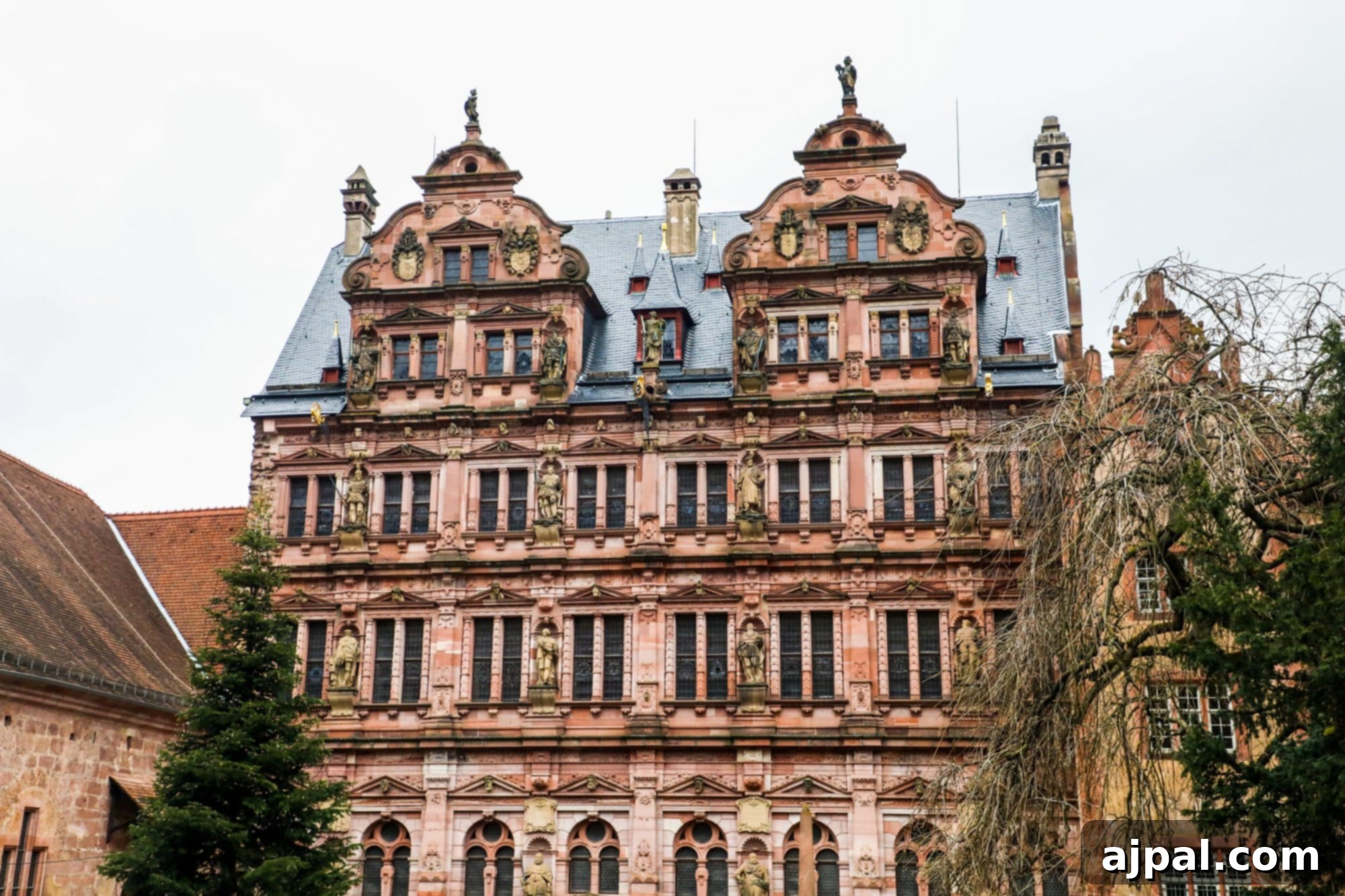 A stunning view of Heidelberg Castle perched on a hill, overlooking the city.