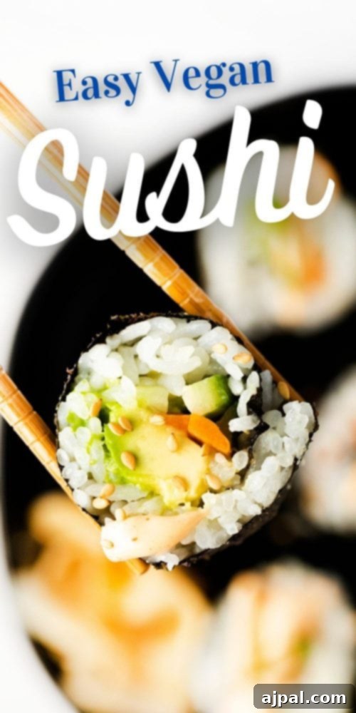 An enticing close-up of an easy vegan sushi recipe, expertly rolled and sliced, ready to be enjoyed with chopsticks.