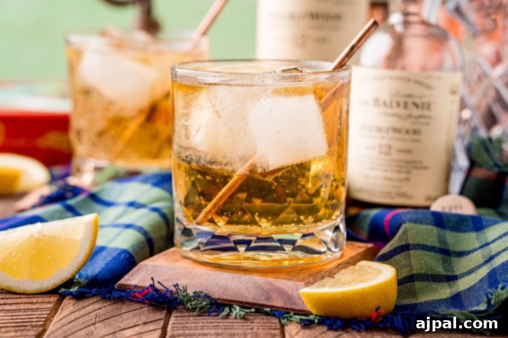 A refreshing twist on scotch whisky: scotch and soda with ice and lemon wedges, perfectly chilled.